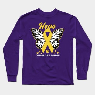 Hope For A Cure Childhood Cancer Awareness Support Childhood Cancer Warrior Gifts Long Sleeve T-Shirt